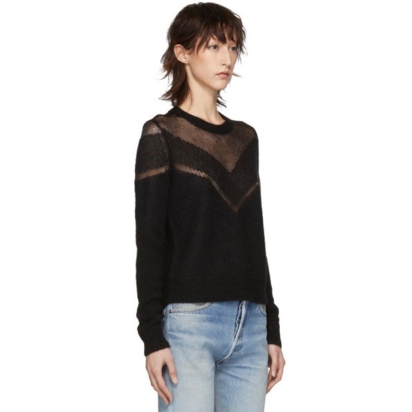 RAG & BONE • Black Blaze Open Knit Crewneck Sweater - Picture 7 of 16